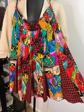 Diane Freis Vintage 100% Silk Multicolor Abstract Print High-Waisted Skirt